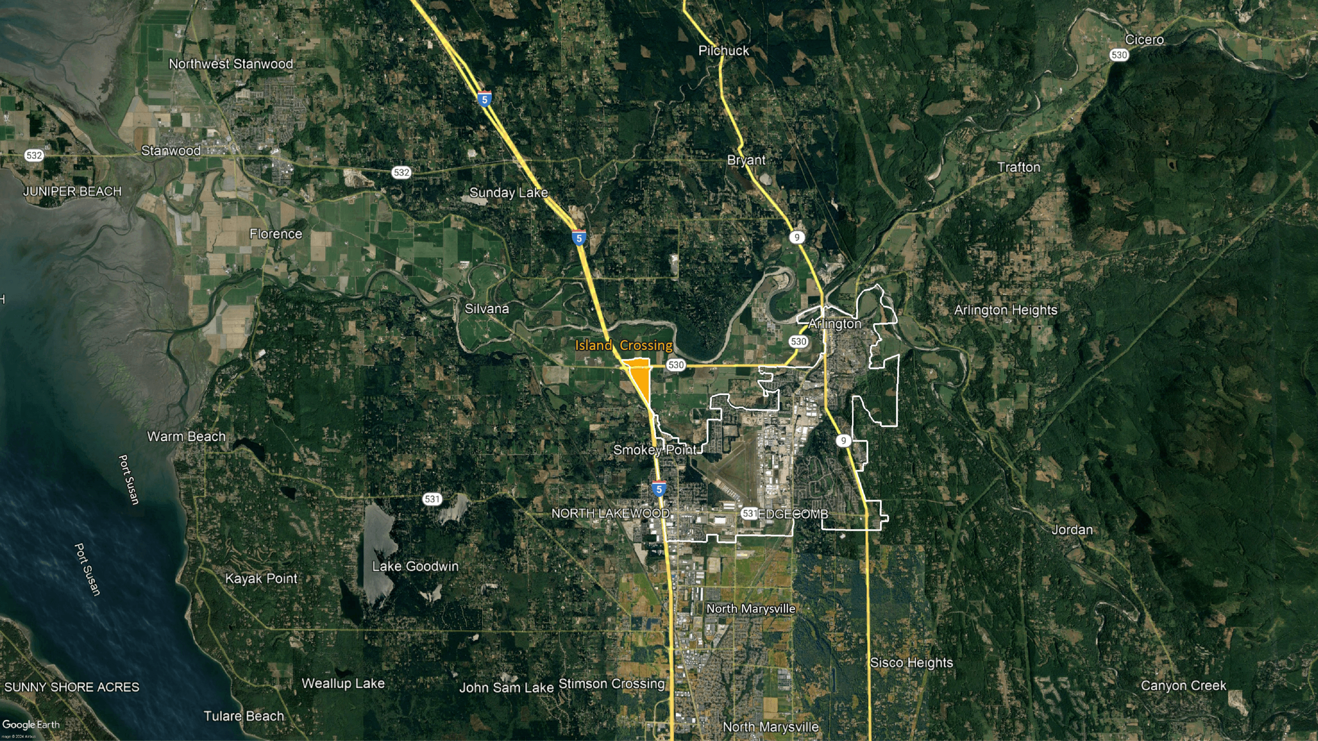 Island crossing location in area map